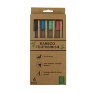Bamboo flat handle toothbrush, 4pc
