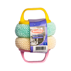 Scrubbers with plastic handle, 2 pcs