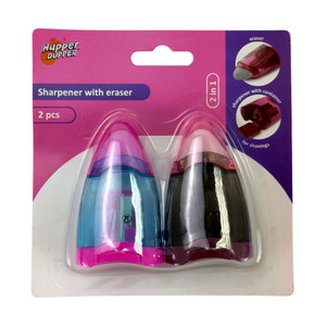 Sharpener with eraser, 2 pcs, assorted