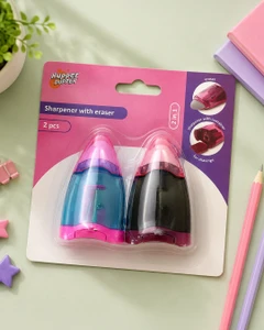 Sharpener with eraser, 2 pcs, assorted