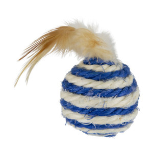 Pet toy ball with feathers