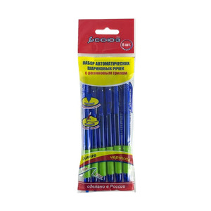 Set of automatic pens with a rubber grip, assorted