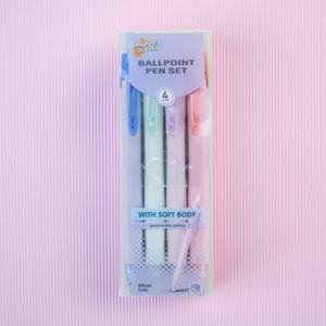 Blue ballpoint pens with rubber grip, 4 pcs, assorted