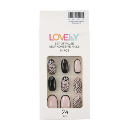 False self-adhesive nails set-Dark Blue,Light Pink