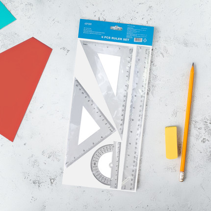 Set of rulers, 4 pcs. (30 cm / 180° / 30° / 45°)