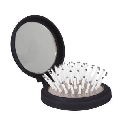 Folding hair brush with mirror, in assortment