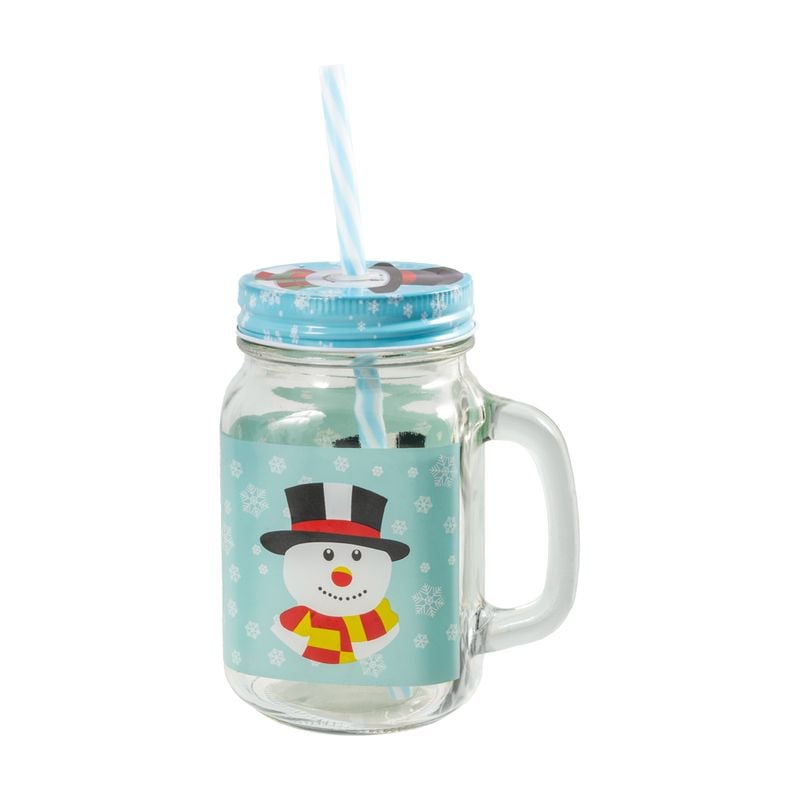 Mason jar with straw, Snow Fantasy, assorted