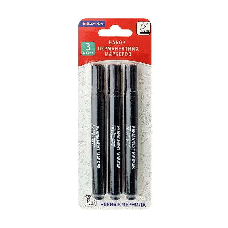 Permanent markers, Block&Note, 3 pcs., 3 colors, in assortment