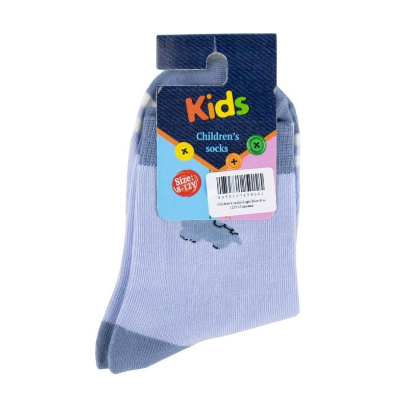 Children\'s socks-Blue-8 to 12YO-Orange Dinosaur