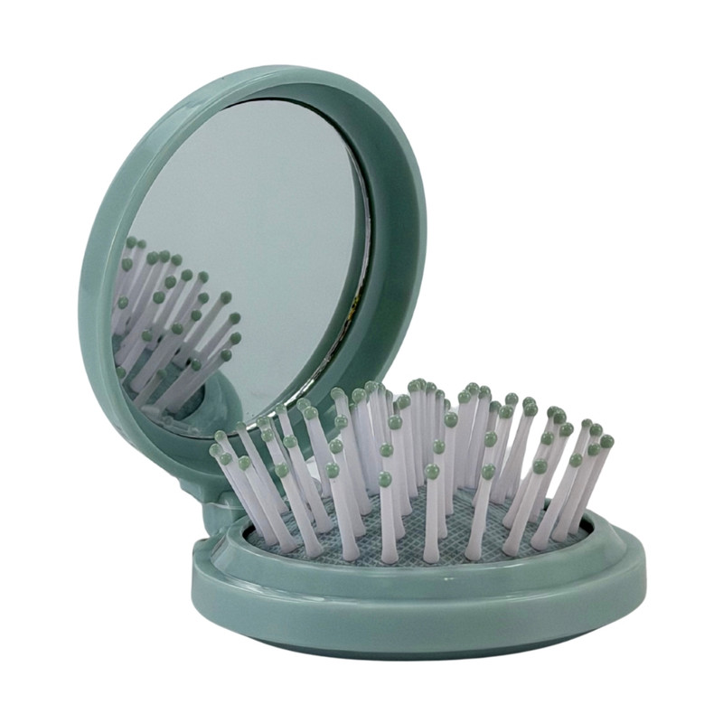 Folding hair brush with mirror, in assortment