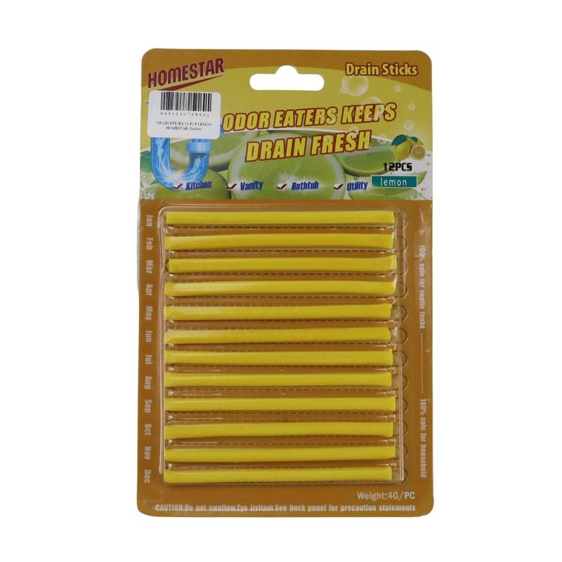Drain sticks, 12 pcs, HOMESTAR, Lemon