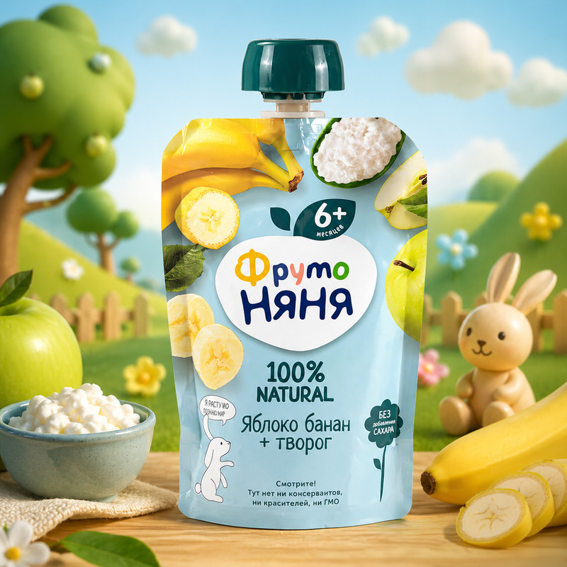 Fruit puree with curd apple banna 90g