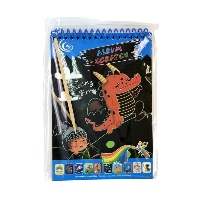 Scratch book with a wooden stick, assorted