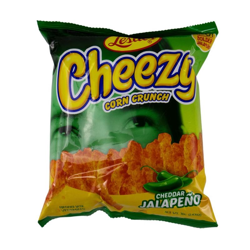 Cheezy corn crunch, Leslie\'s, cheddar jalapeno, 70 g