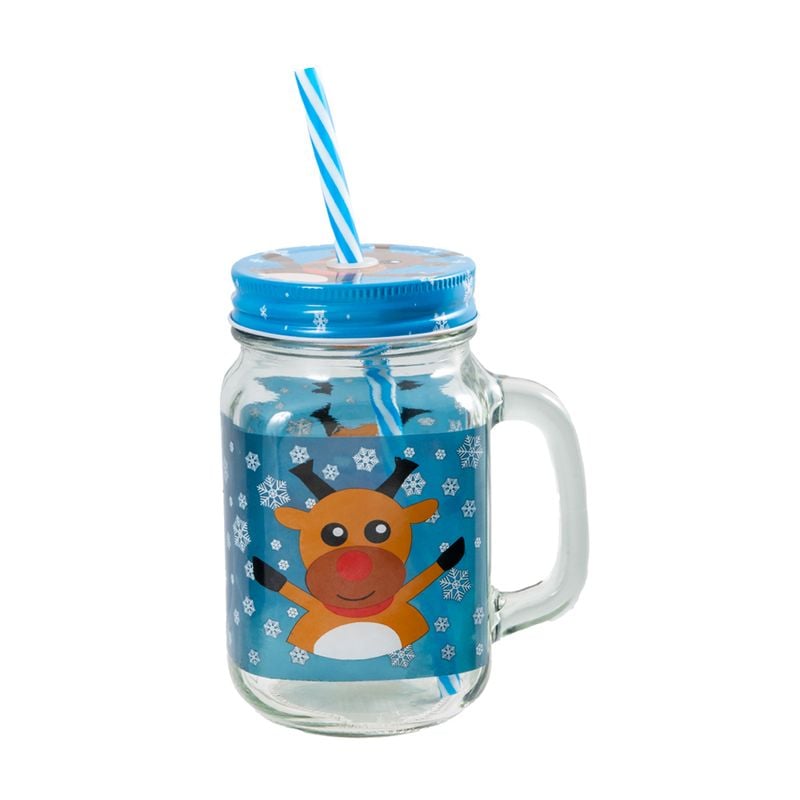 Mason jar with straw, Snow Fantasy, assorted