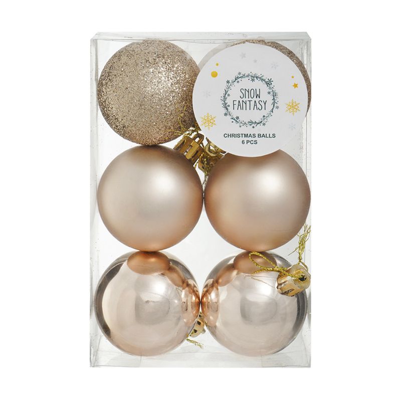 Christmas tree balls, Snow Fantasy, 5 cm, set of 6, assorted