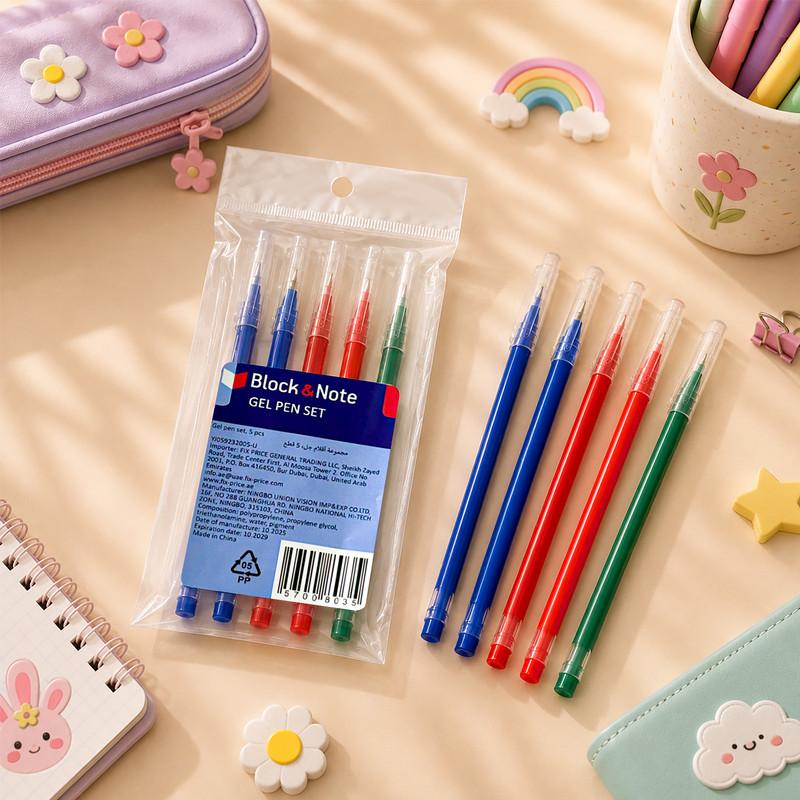 Gel pen set, 5 pcs, assorted