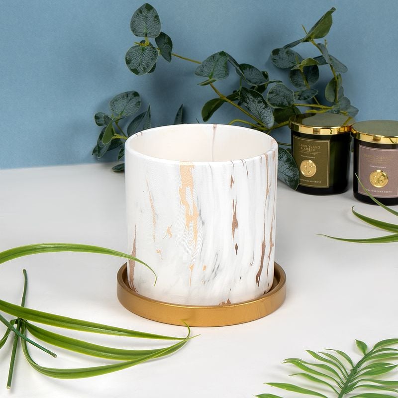 Flower pot with drainage tray \"Marble\"