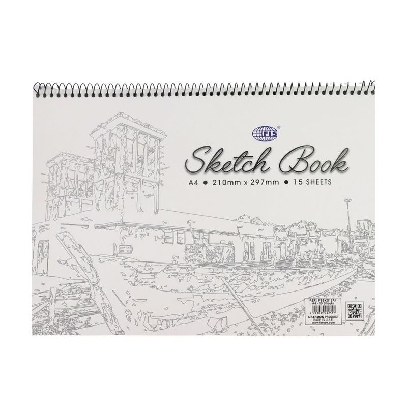 White sketch book FIS A4 with spiral binding 15 sheets