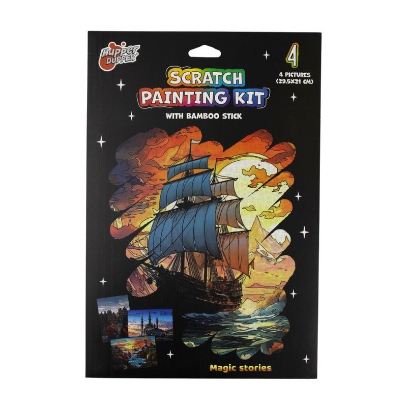 Scratch painting kit (with bamboo stick), in assortment