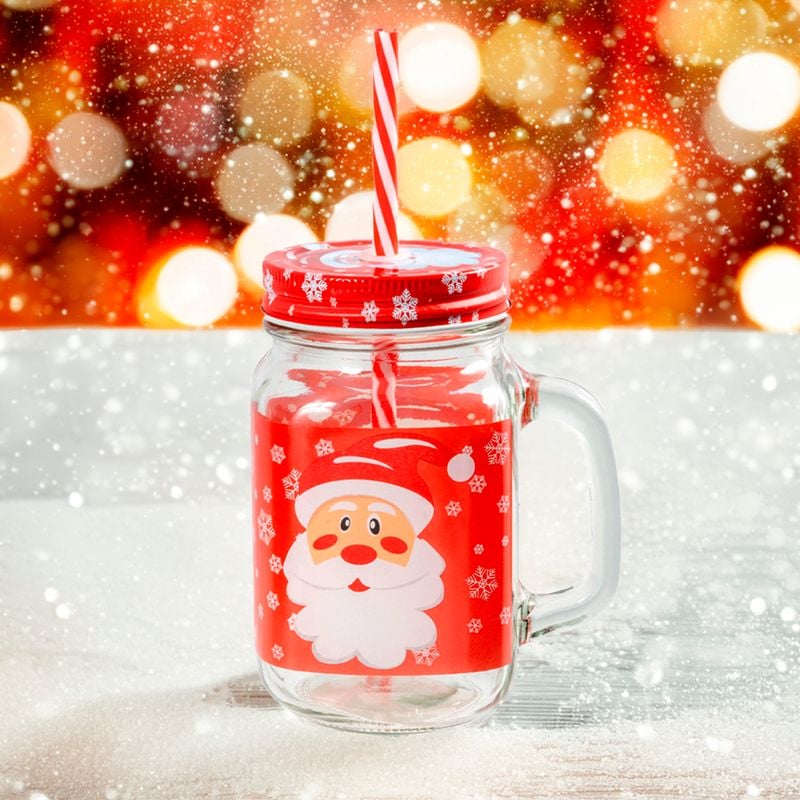 Mason jar with straw, Snow Fantasy, assorted