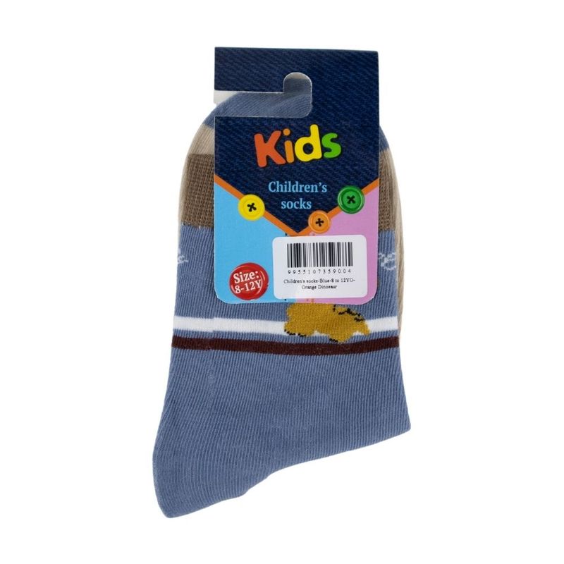 Children\'s socks-Blue-8 to 12YO-Orange Dinosaur