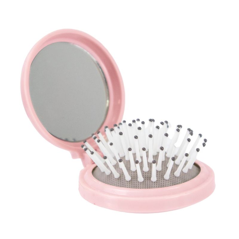 Folding hair brush with mirror, in assortment