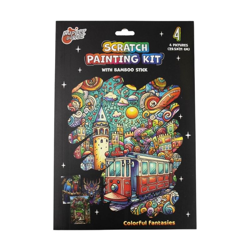 Scratch painting kit (with bamboo stick), in assortment