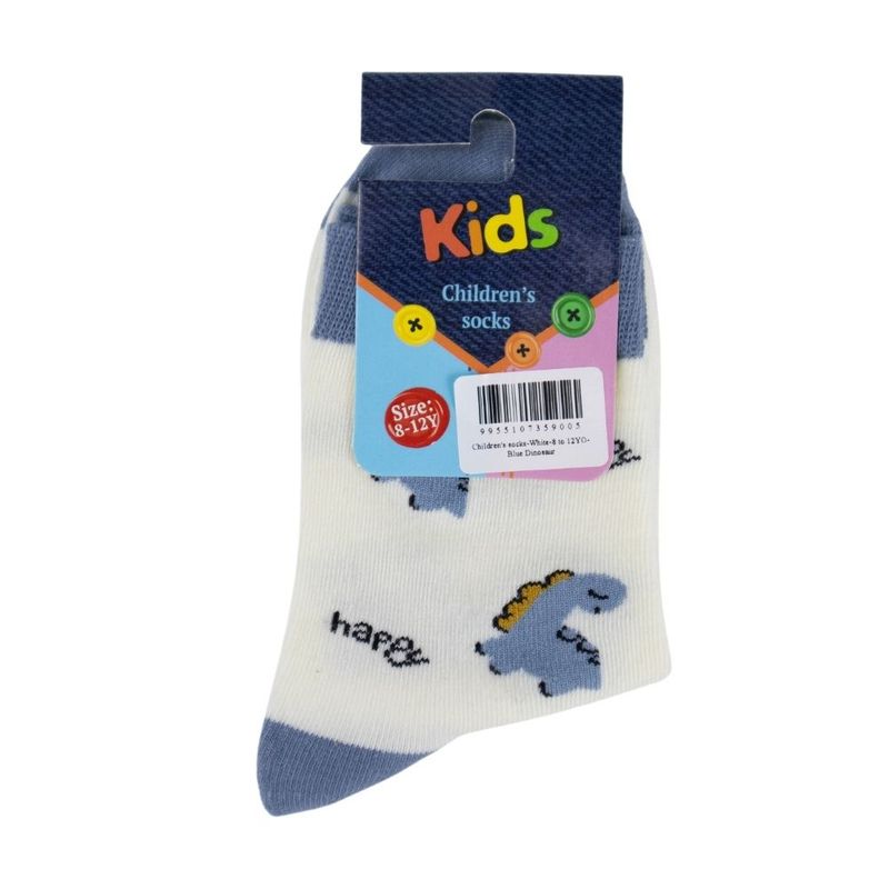 Children\'s socks-Blue-8 to 12YO-Orange Dinosaur